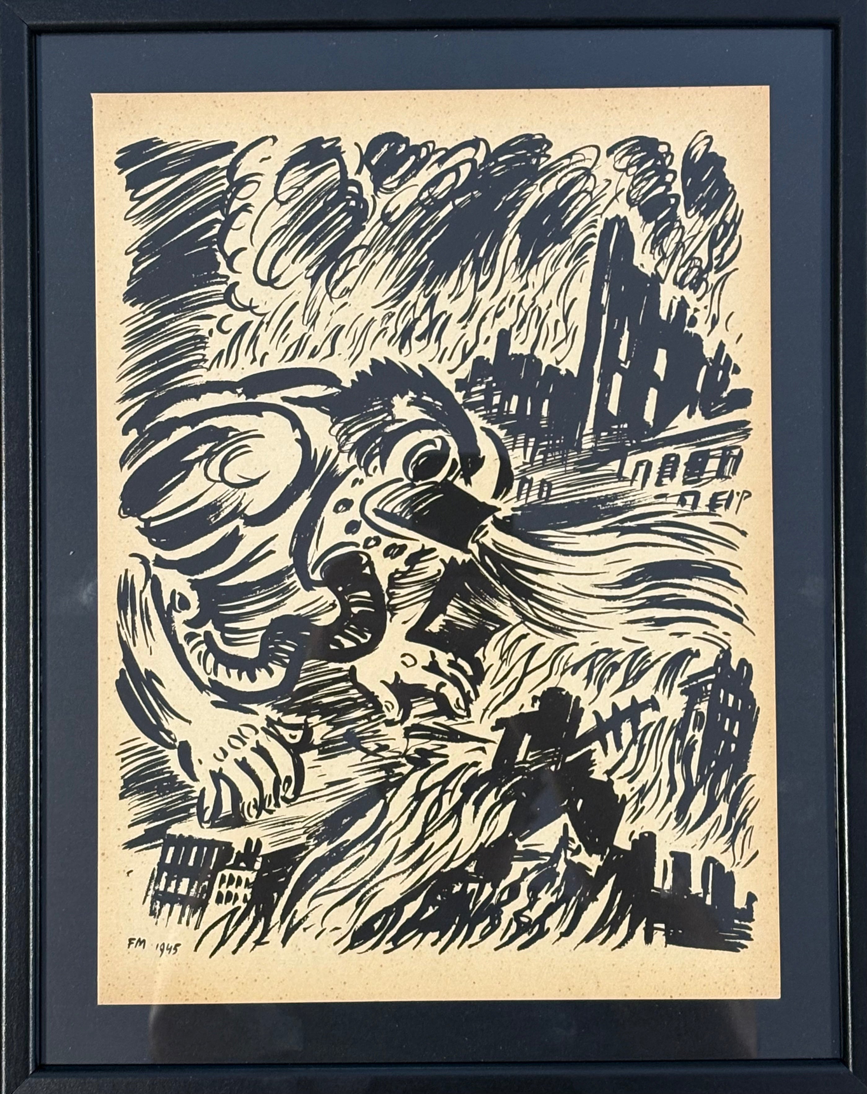 חיתוך עץ של פרנץ מזרל: מתוך La Colere, 1946 / #1