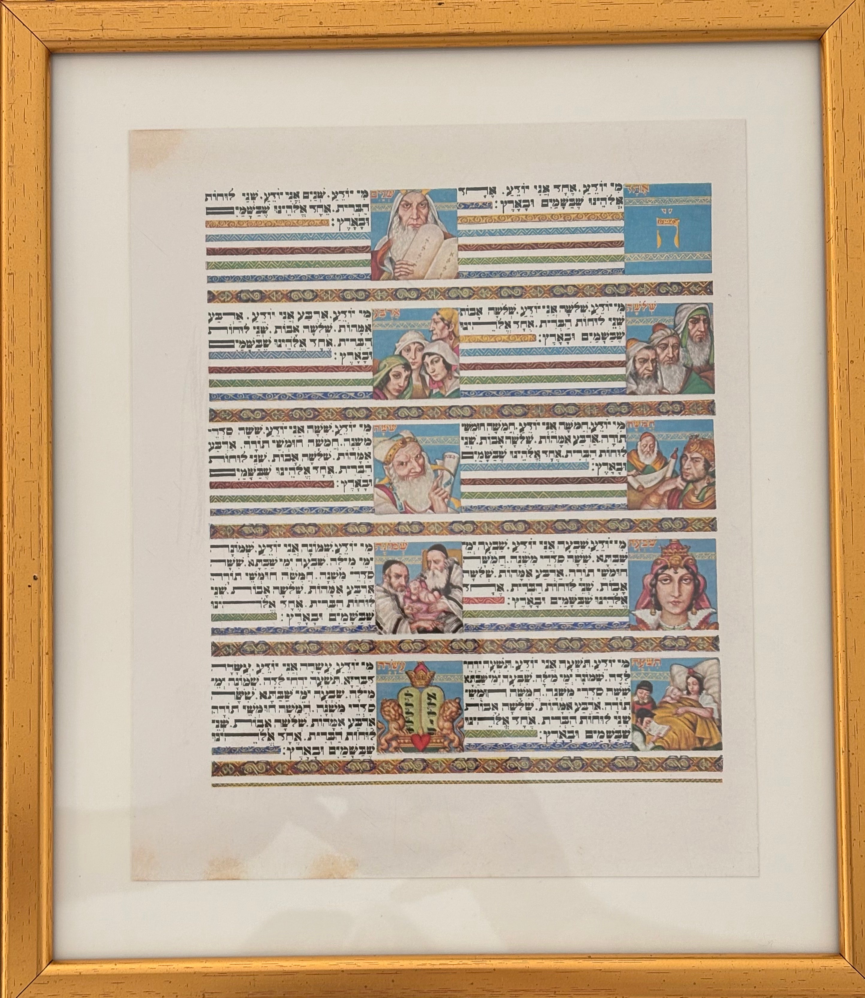 אחד מי יודע 1: דף ממוסגר מתוך הגדה לפסח - ארתור שיק