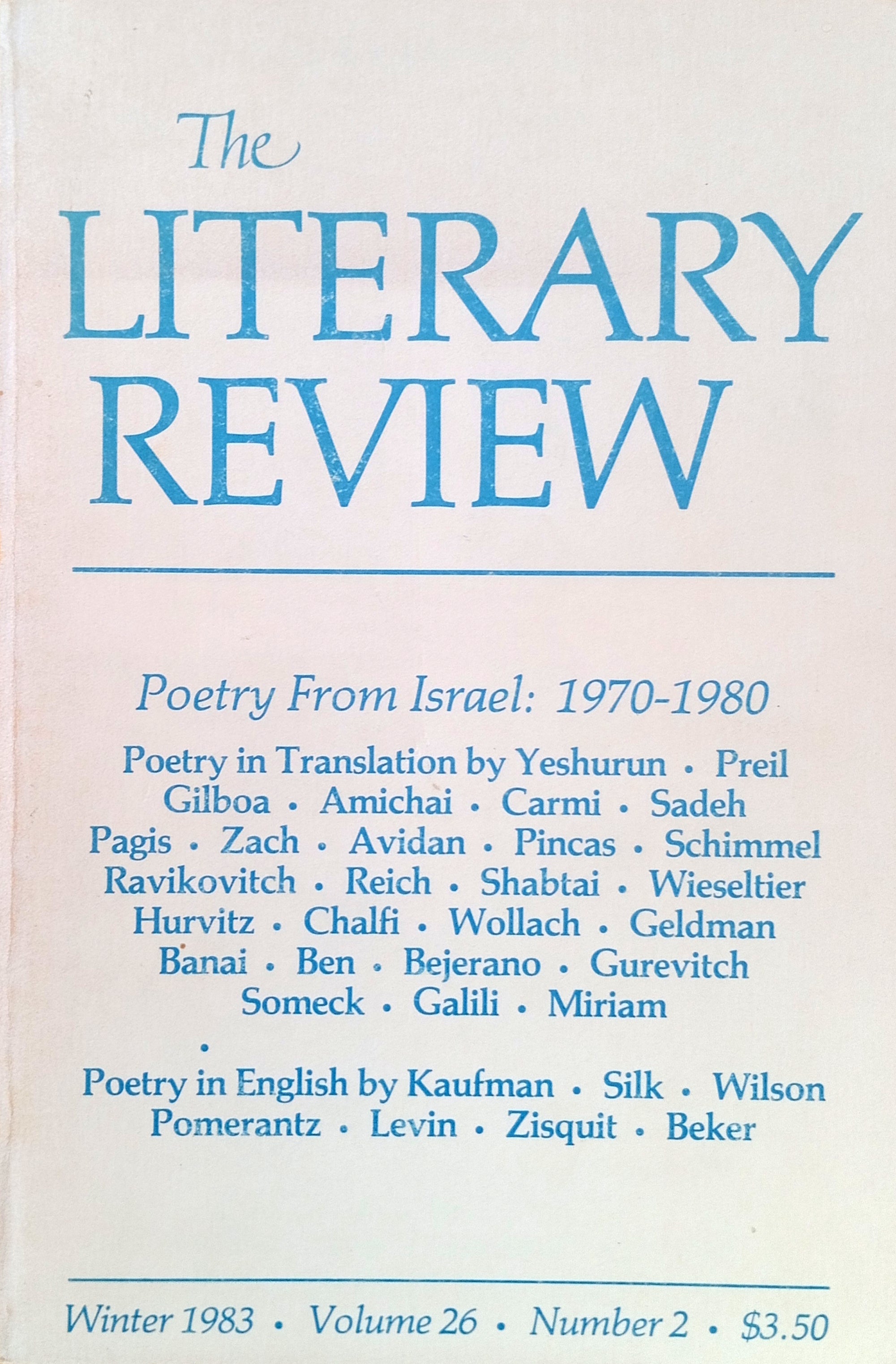 The Literary Review 26.2 : Poetry From Israel, 1970-1980