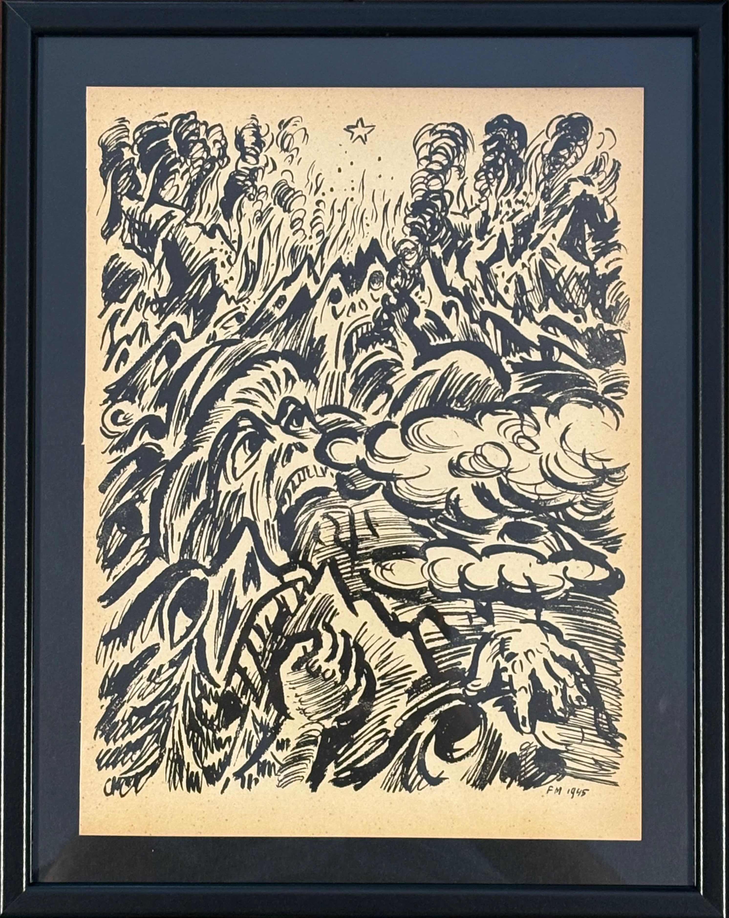 חיתוך עץ של פרנץ מזרל: מתוך La Colere, 1946 / #7