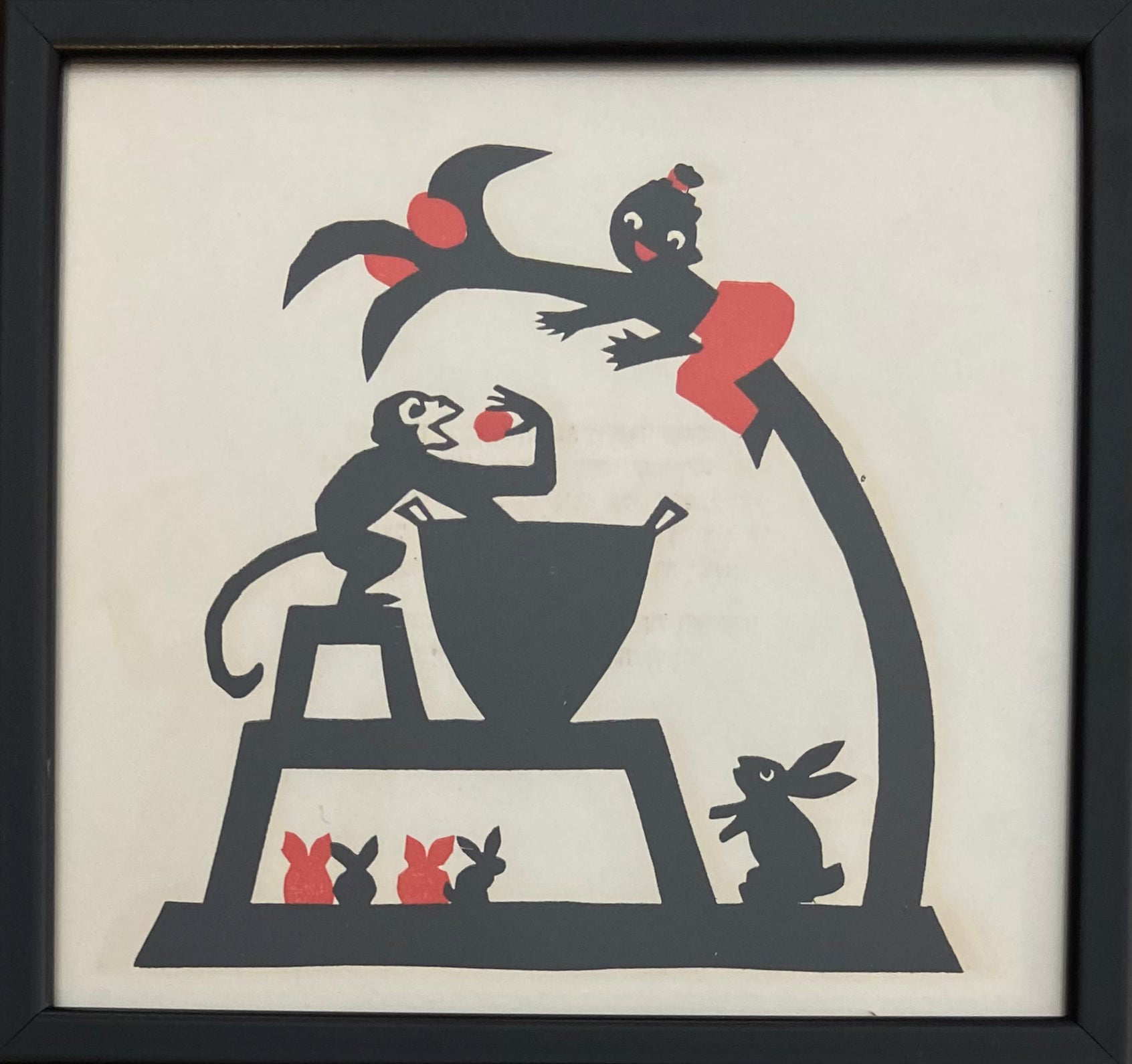 הקוף והארנבים: דף מקורי מתוך הספר בואו לאכול! מאת מרים ברטוב