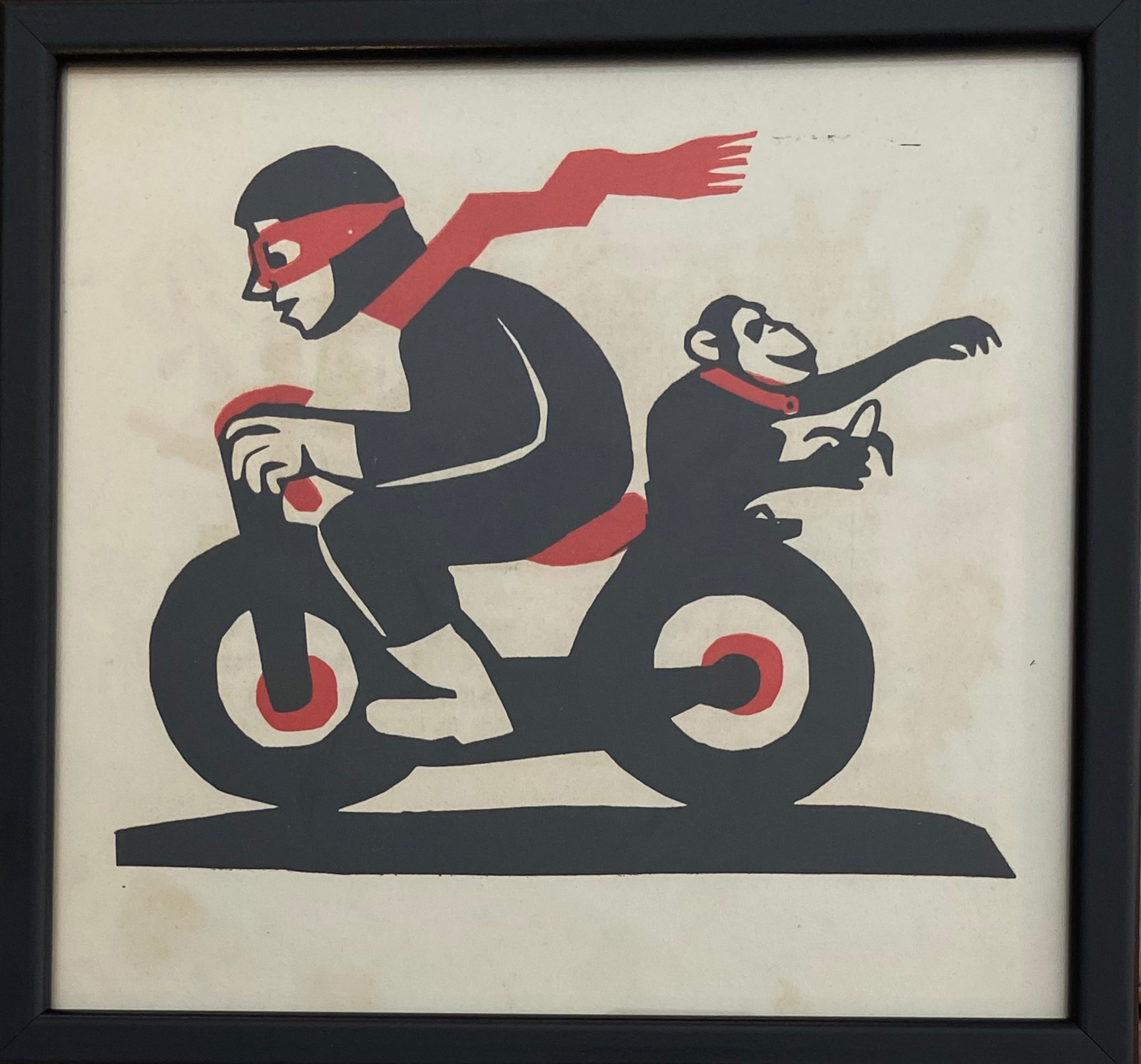 מוקי נוסע על אופנוע: דף מקורי מתוך הספר מוקי הקוף מאת מרים ברטוב