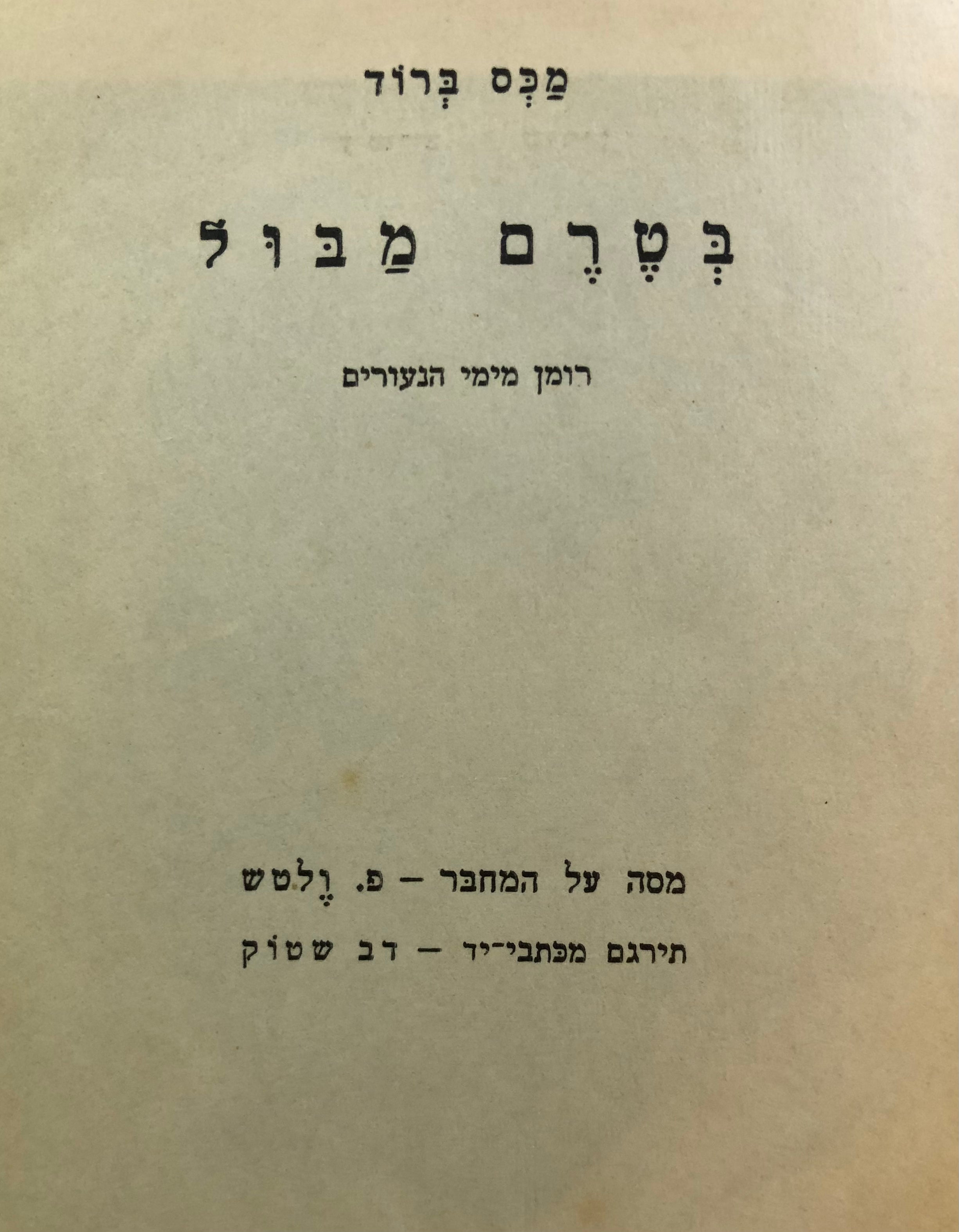 בטרם מבול: רומן מימי הנעורים / תרגום דב סדן (שטוק)