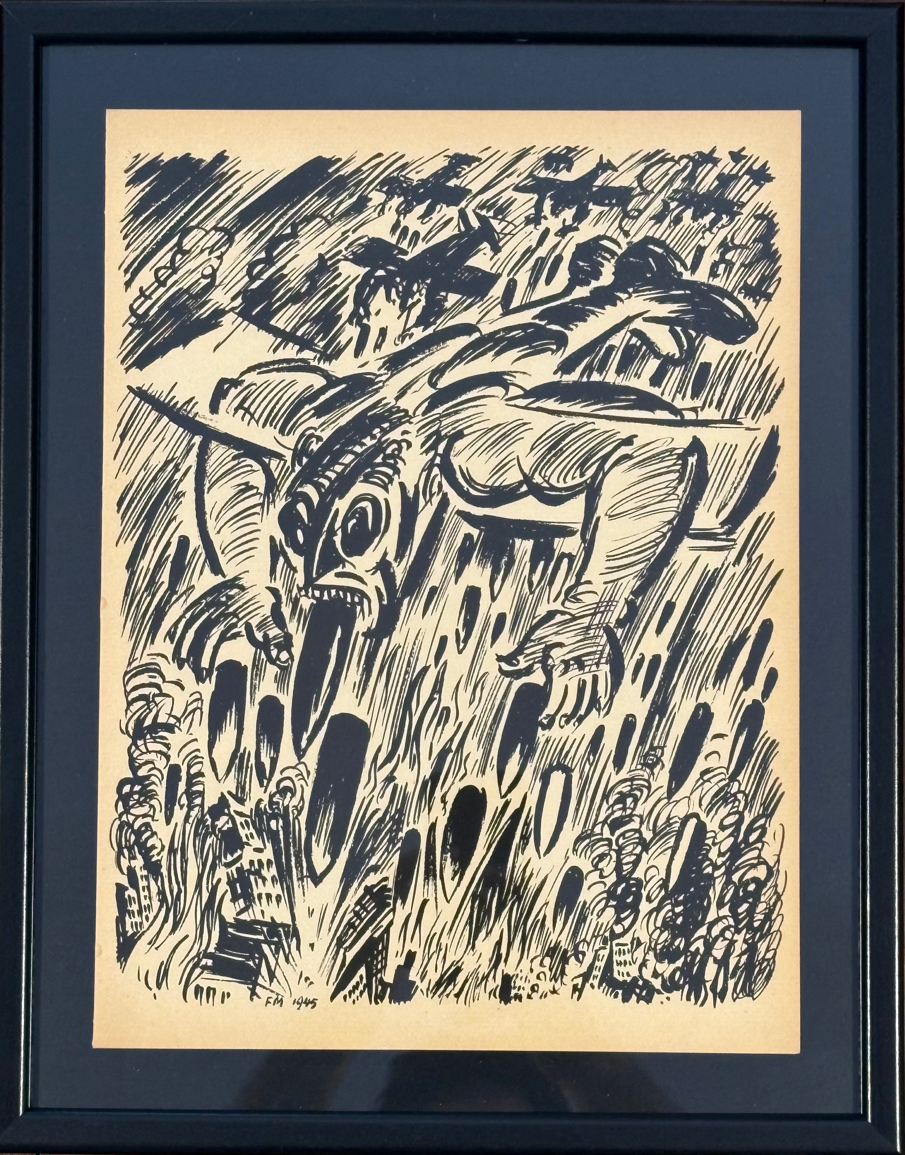 חיתוך עץ של פרנץ מזרל: מתוך La Colere, 1946 / #3