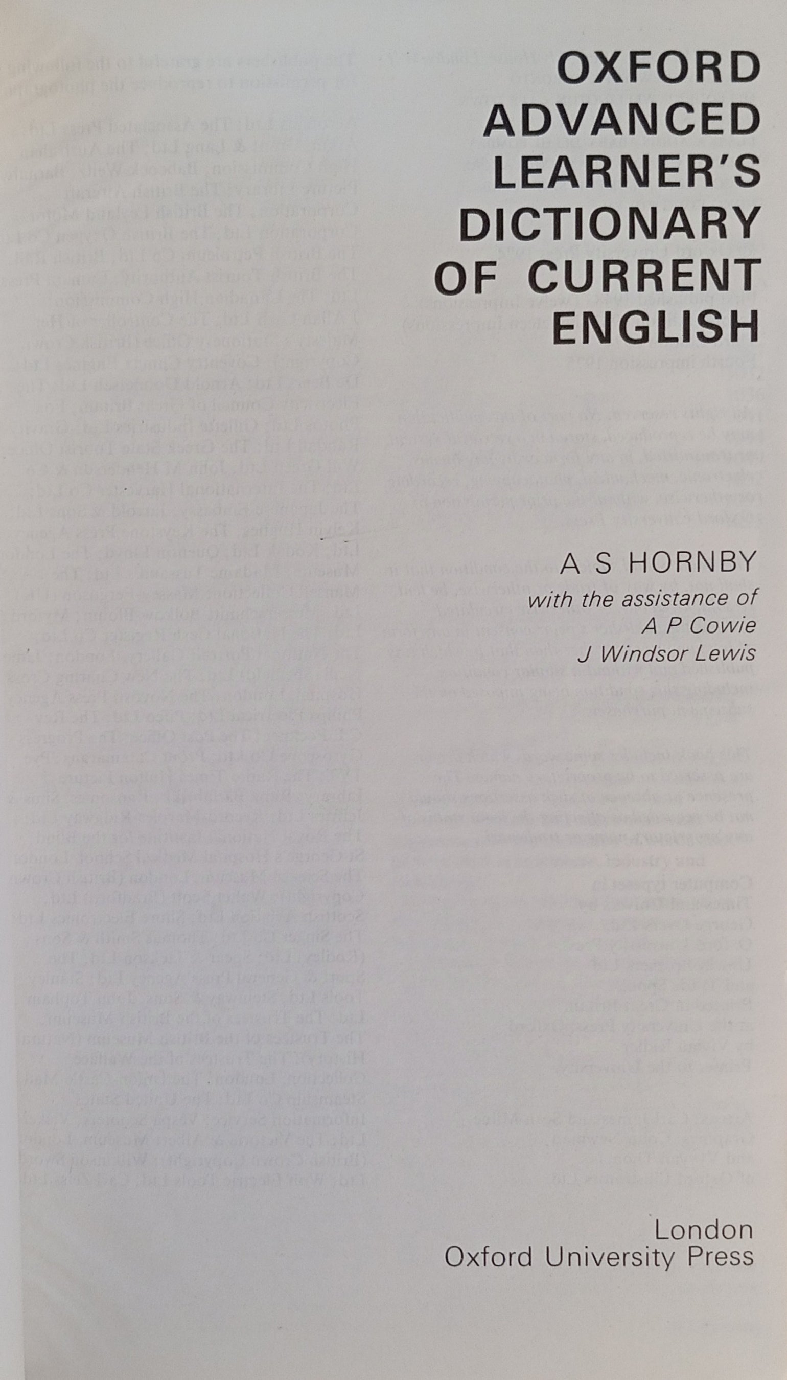 Oxford Advanced Learner's Dictionary of Current English