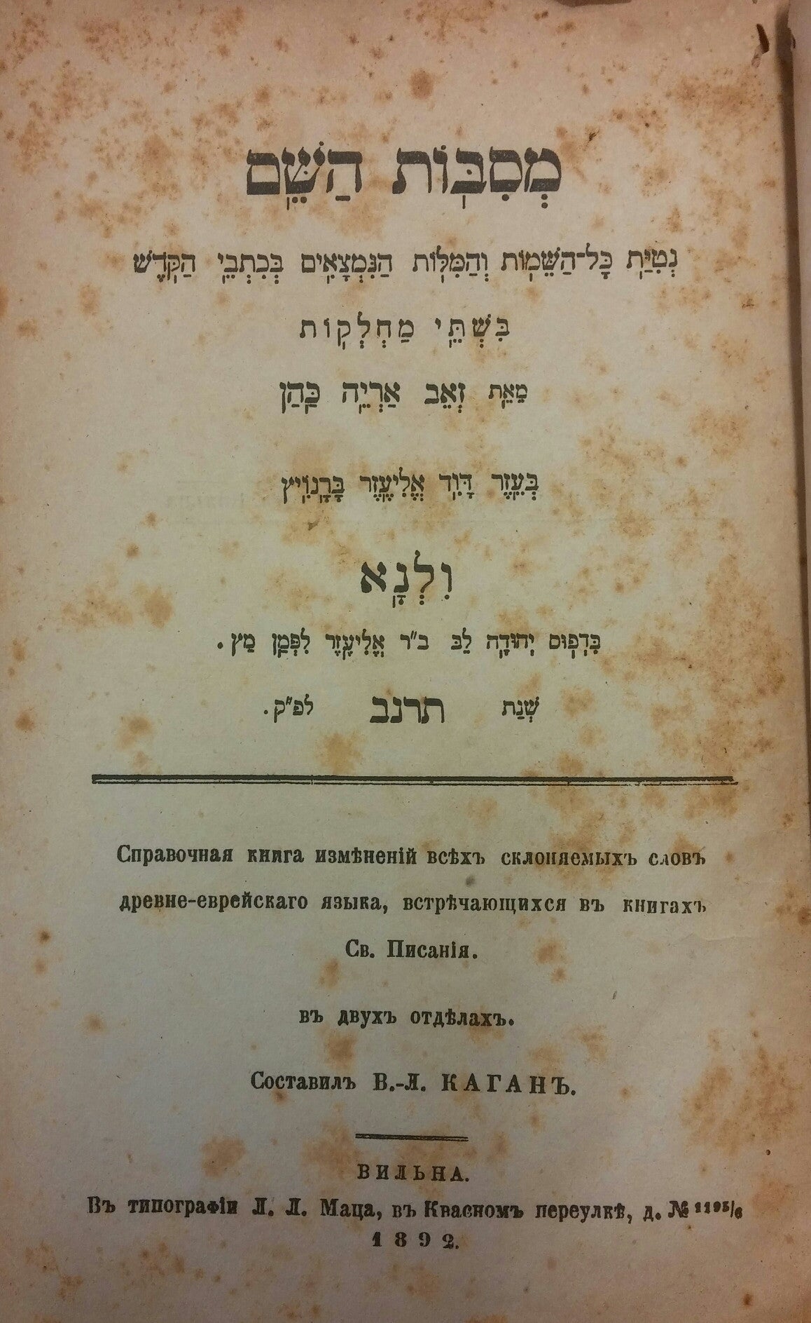 מסבות השם/ נטית כל השמות והמלות הנמצאים בכתבי הקדש