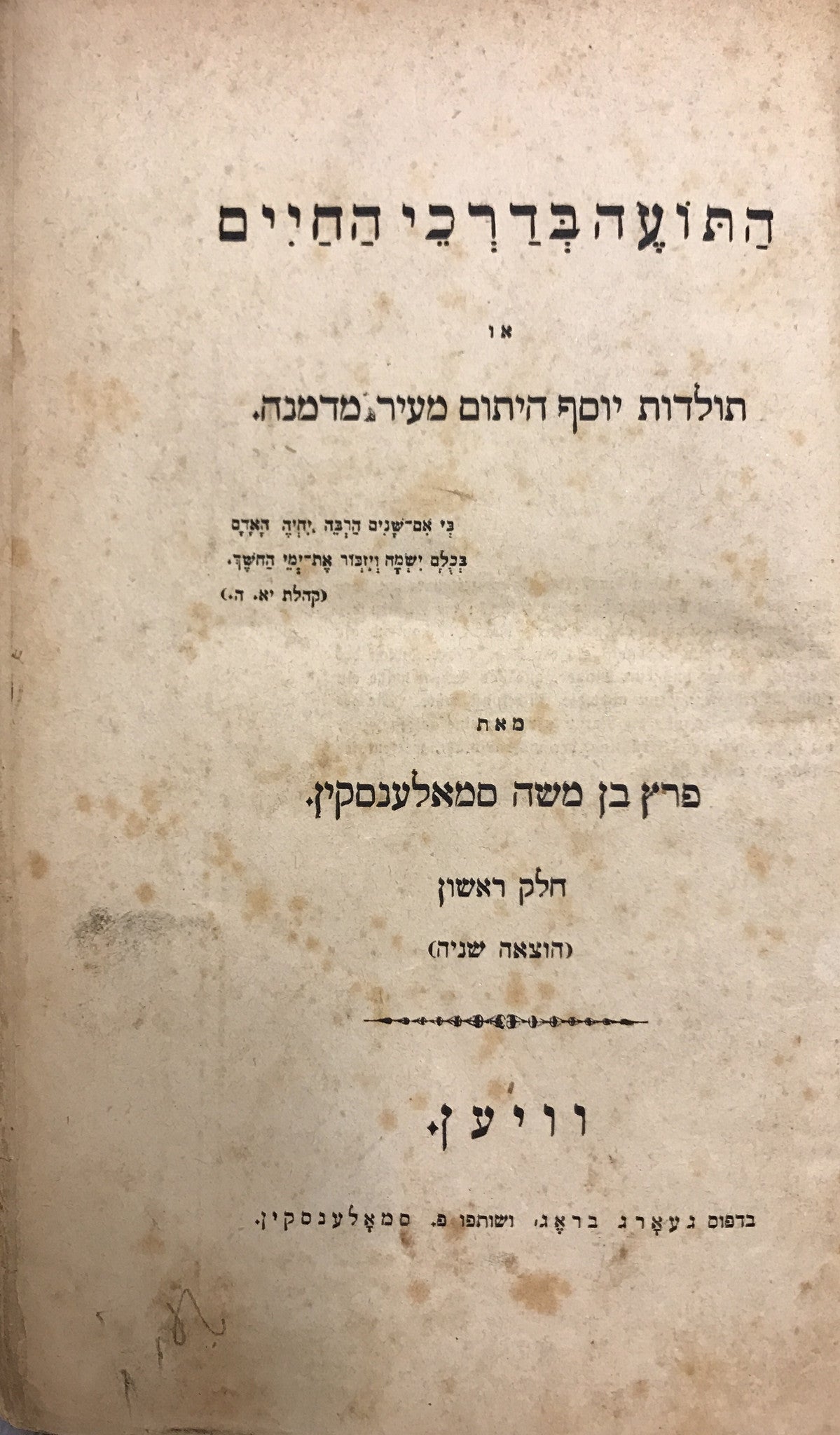 התועה בדרכי החיים / או תולדות יוסף היתום מעיר מדמנה